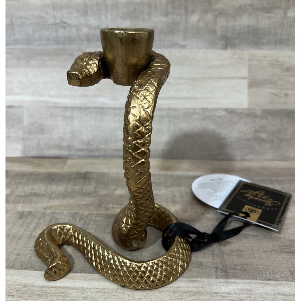 Halloween COILED Snake Gold Metal Candle Holder Artist‎ Designed Anaconda 6"